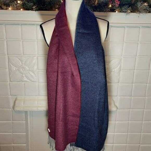 Cashmere Blend Scarf Two Tone Red and Blue Retails $189 New Timeless - Picture 2 of 5